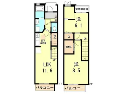 クレール有瀬(2LDK/1階)の間取り写真