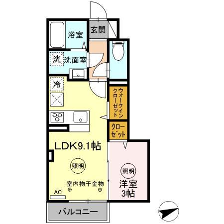 アモリール西牟田(1LDK/1階)の間取り写真