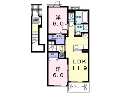 クレースト忠岡(2LDK/2階)の間取り写真