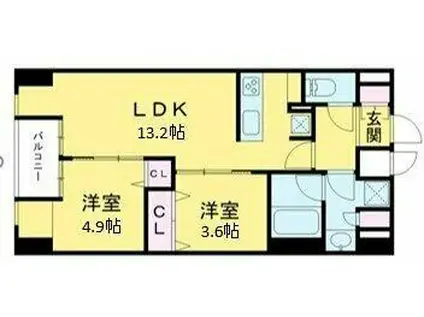 ダブルゲートタワー(2LDK/9階)の間取り写真