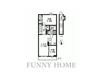 ロイジェント梅丘(2LDK/2階)の間取り写真