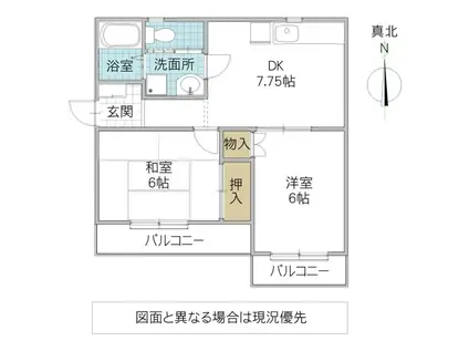 雅弐番館(2DK/1階)の間取り写真