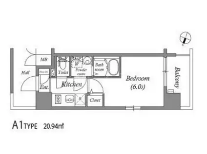 エスリード弁天町ポートヴィラ(1K/4階)の間取り写真