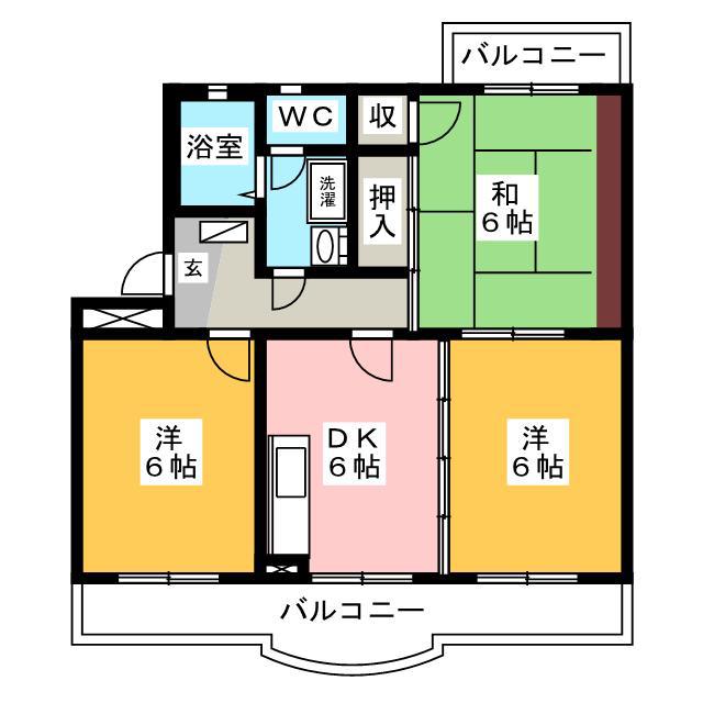 ブレッシングヒルズ(3DK/3階)の間取り写真