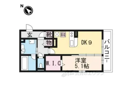 セレンディピティ堅田(1LDK/3階)の間取り写真