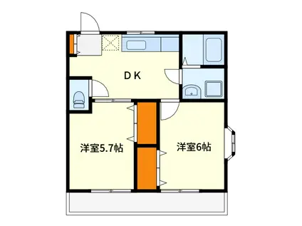 スカイハイツA(2DK/1階)の間取り写真