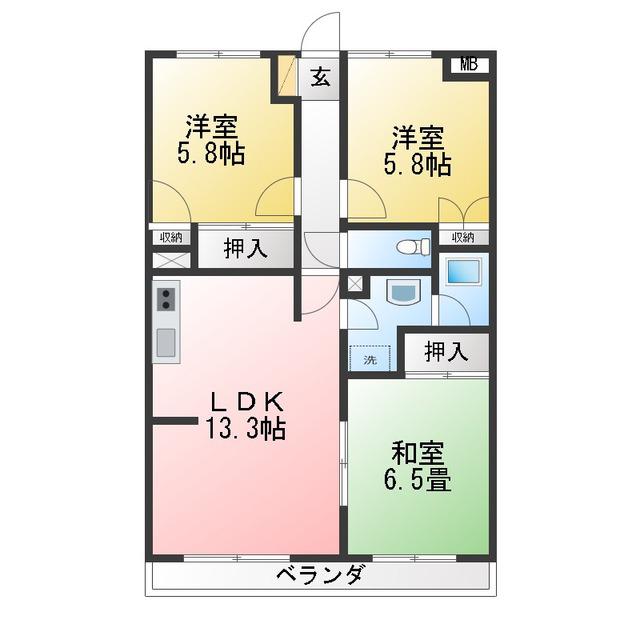 生田グリーンヒルズ(3LDK/2階)の間取り写真
