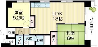ロイヤルコーポ姫路栗山町(2LDK/9階)の間取り写真