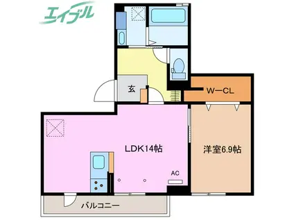 APLUSIOR西阿倉川(1LDK/3階)の間取り写真