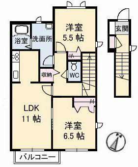 ノースヴェレッジ V C(2LDK/2階)の間取り写真
