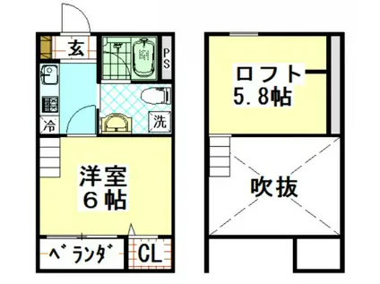 ガーデンヒルズ(1K/2階)の間取り写真