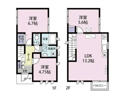コテージ登戸(3LDK/1階)の間取り写真