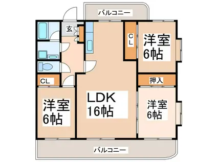 ファミリール帯山A・B(3LDK/3階)の間取り写真