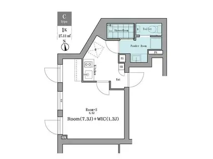 リーガランド白金高輪(1K/B1階)の間取り写真