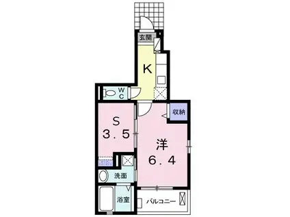 クイーン・ヒルズ(1SK/1階)の間取り写真
