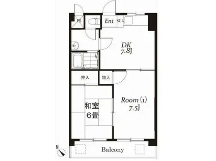 サンライズマンションA棟(2DK/1階)の間取り写真