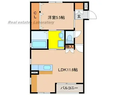 アルテマイスター鶴島(1LDK/1階)の間取り写真