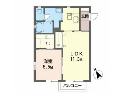 フェリス南仙台(1LDK/1階)の間取り写真