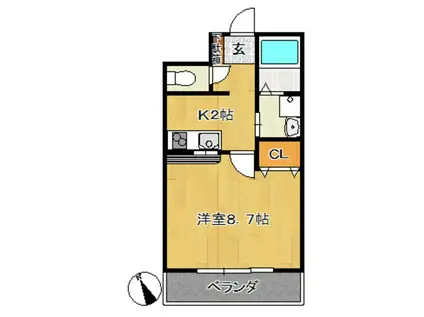 オーロラ(1K/1階)の間取り写真
