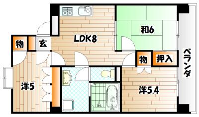 プレアール足立(3LDK/3階)の間取り写真