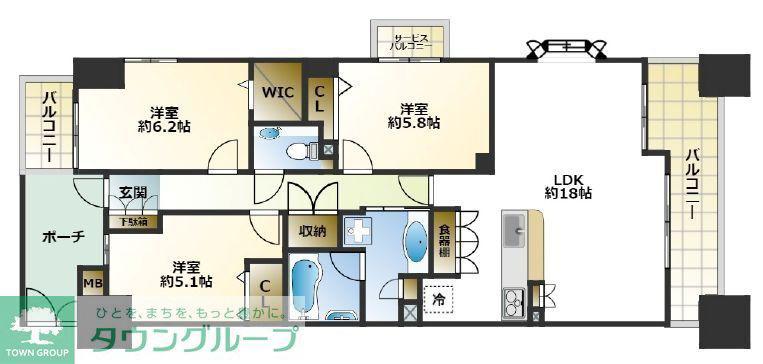 ノーブル八王子みなみ野(3LDK/3階)の間取り写真