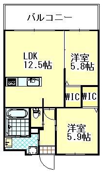 ルッシェ春日公園(2LDK/3階)の間取り写真