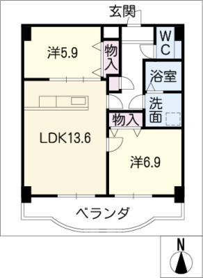 インタースクウェア I(2LDK/5階)の間取り写真