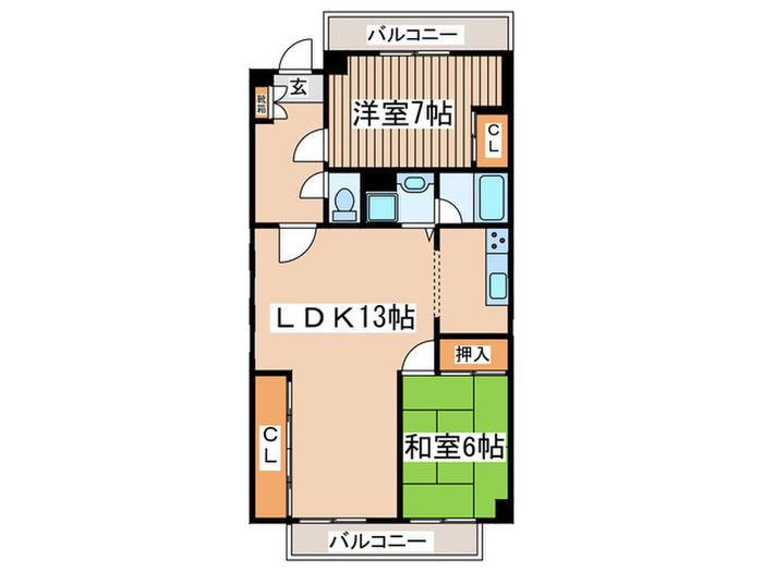 相模原ダイヤモンドマンション(2LDK/9階)の間取り写真