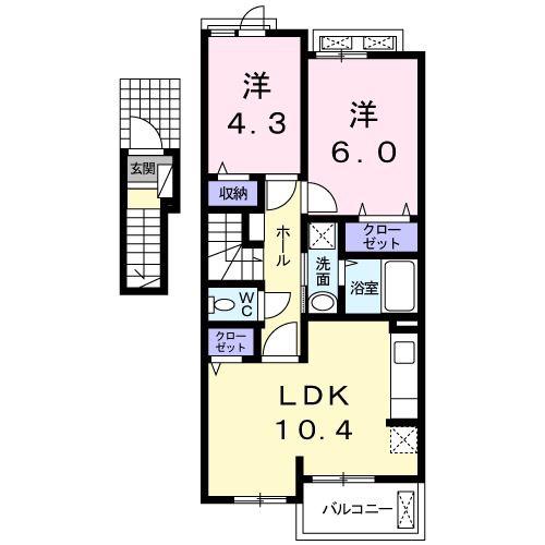カーサ・プリートB(2LDK/2階)の間取り写真