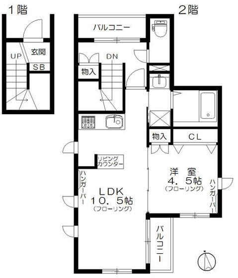 MAISON BLANCHE(1LDK/2階)の間取り写真