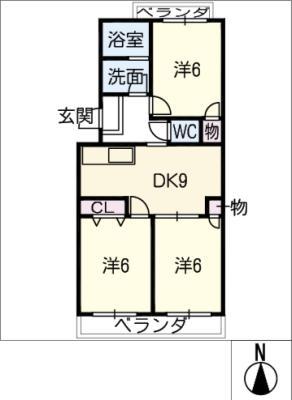 東栄サンハイツ(3DK/3階)の間取り写真
