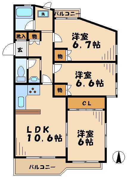 宮前エクセルハイツ(3LDK/3階)の間取り写真