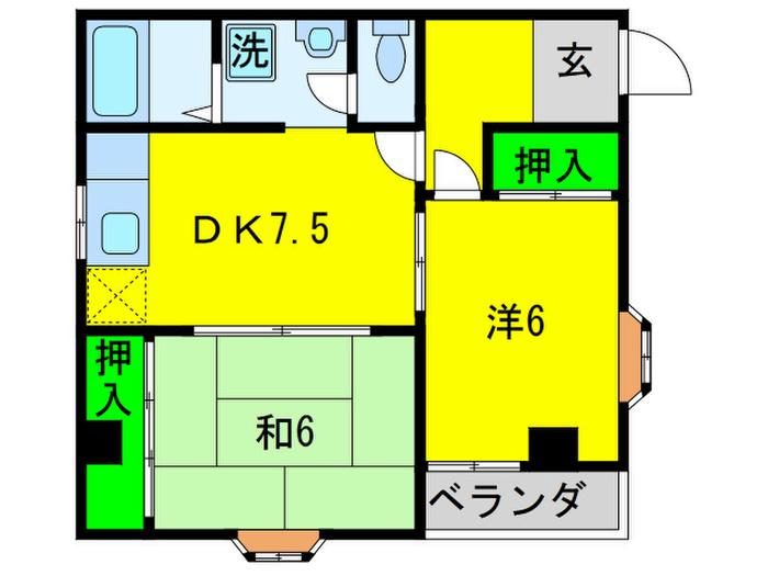 ウッディベル鈴栄(2DK/2階)の間取り写真