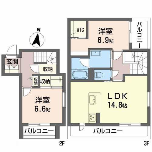シャーメゾン谷山駅前(2LDK/2階)の間取り写真