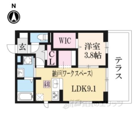 マルベリー瓜生2(1LDK/1階)の間取り写真