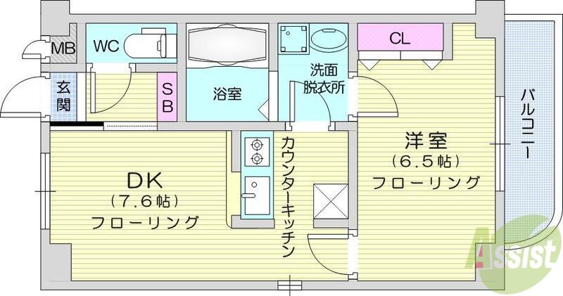 WISH BONE HILLS(1DK/4階)の間取り写真