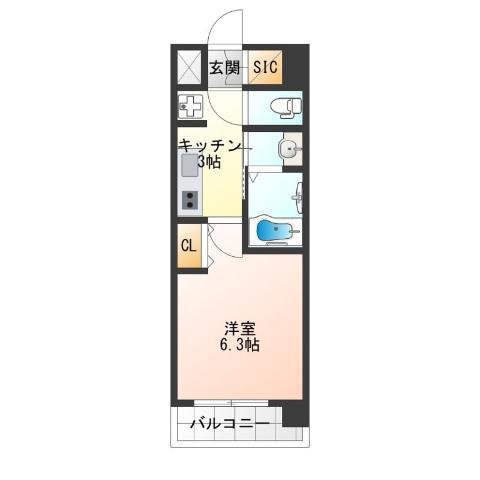 LUXE住吉公園(1K/4階)の間取り写真