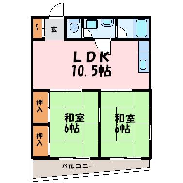 ハイツ21(2DK/2階)の間取り写真
