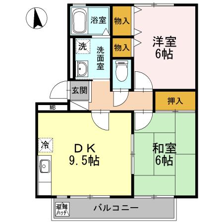 アチチュード(2DK/2階)の間取り写真