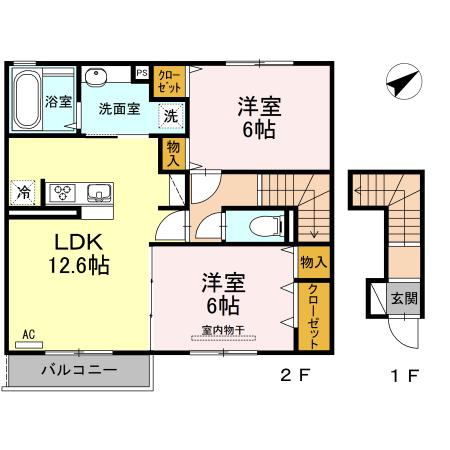 ルミエール A棟(2LDK/2階)の間取り写真