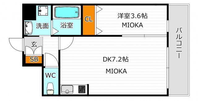 アンフィニXIX阿倍野昭和町(1DK/3階)の間取り写真