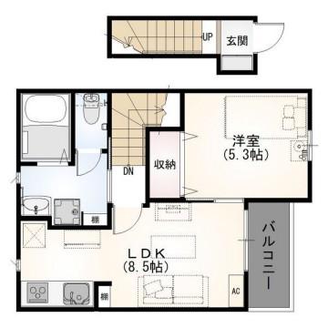 ロタス中島アパート(1LDK/2階)の間取り写真