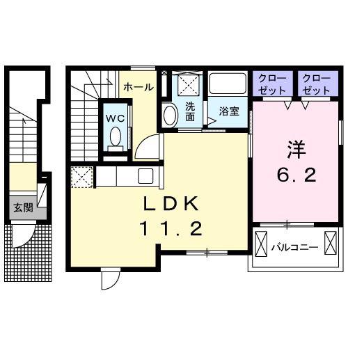 キアラ水戸(1LDK/2階)の間取り写真