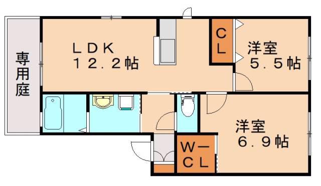 セイボヌール B棟(2LDK/2階)の間取り写真