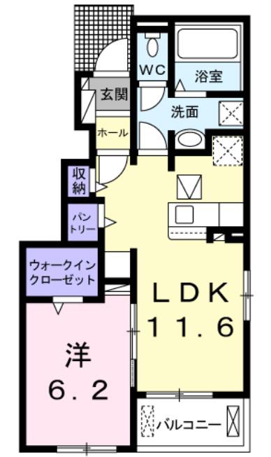 エスパス ウルーC(1LDK/1階)の間取り写真