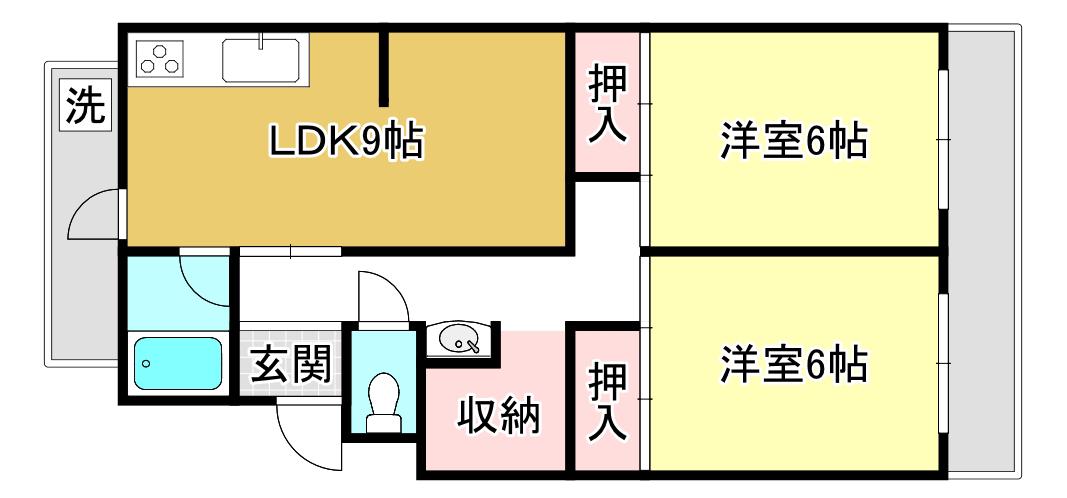 クレスト天神(2LDK/3階)の間取り写真