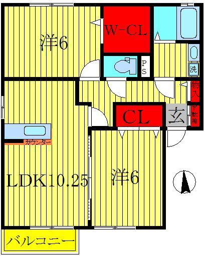 クレストパークA棟(2LDK/1階)の間取り写真