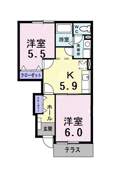レイベルポ-ト松元B棟(2K/1階)の間取り写真