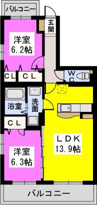 パーク ストリーム(2LDK/3階)の間取り写真