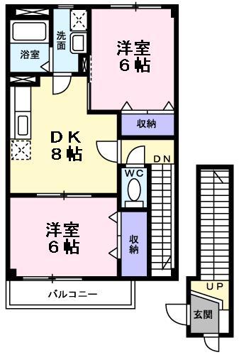 パームハイツ高田A棟(2DK/2階)の間取り写真
